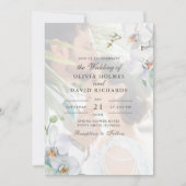 水彩 ミニマリスト 白い蘭の写真 ウェディング 招待状 (正面)