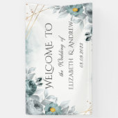 水彩 ミントグリーンのバラ 横断幕 (縦)