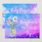 *~* 水彩 メイソンジャー 花 赤ちゃんシャワー ラスティック 招待状 (正面/裏面)