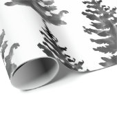 水彩 モノクロ 冬のクリスマスツリー 黒 ラッピングペーパー (ロールコーナー)