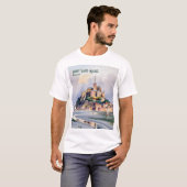 水彩 モン・サン・ミシェル フランス ヴィンテージ 旅行 Tシャツ (正面フル)