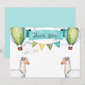 水彩 ラマ 熱気球 誕生日カード サンキューカード (正面/裏面)