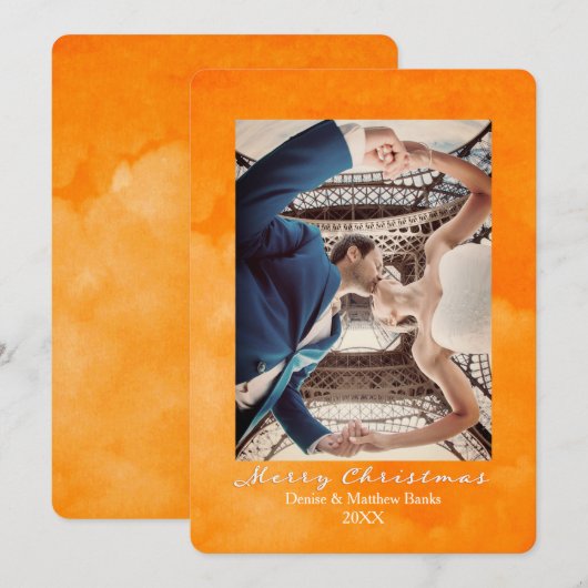 水彩 ルセットオレンジ エレガント クリスマスカード 招待状 (正面/裏面)