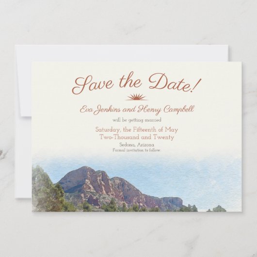 水彩:ロマンチックな砂漠日付カードを保存 セーブザデート (正面)