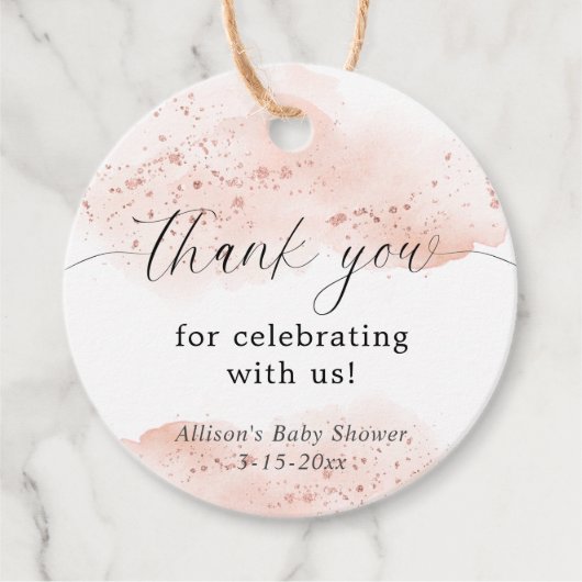 水彩 ローズゴールド ピンク 白 サンクス フェイバータグ (正面)