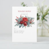 水彩 ワインレッド & ほのかなバラ 出欠カード (スタンド正面)