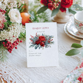 水彩 ワインレッド & ほのかなバラ 出欠カード