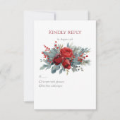 水彩 ワインレッド & ブッシュ ローズ 出欠カード (正面)