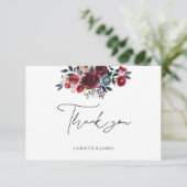 水彩 ワインレッド 花柄 サンクスカード サンキューカード (スタンド正面)