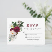 水彩 ワインレッド 花 緑の葉 RSVP (スタンド正面)