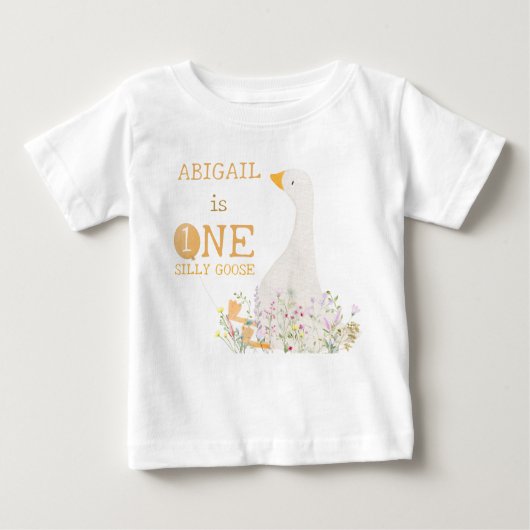 水彩 ワン シリー ゴース ワイルドフラワー 1歳 誕生日 ベビーTシャツ (正面)