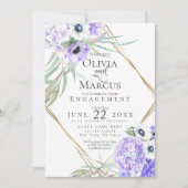 水彩 ヴィオレット アネモネ 花 幾何学 フレーム 招待状 (正面)