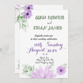 水彩 ヴィオレット フローラル ウェディング エレガント 招待状 (正面/裏面)