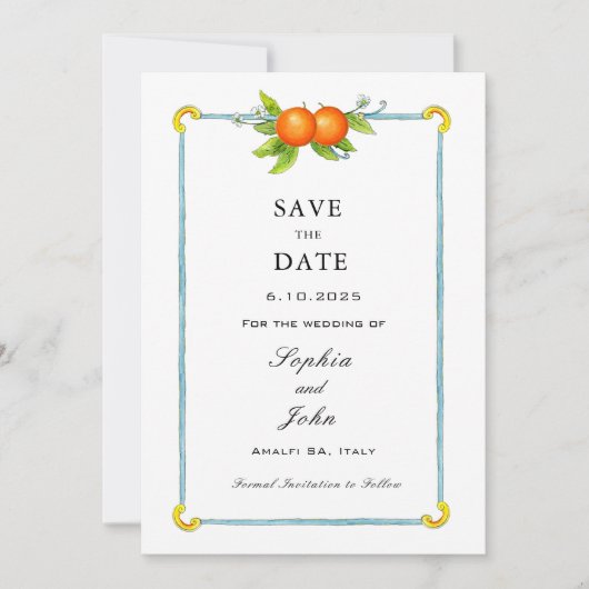 水彩 ヴィンテージ オレンジ 保存日付 セーブザデート (正面)