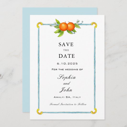 水彩 ヴィンテージ オレンジ 保存日付 セーブザデート (正面/裏面)