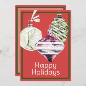 水彩 ヴィンテージ ガラス オーナメント ハッピー ホリデー シーズンカード (正面/裏面)