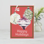 水彩 ヴィンテージ ガラス オーナメント ハッピー ホリデー シーズンカード (スタンド正面)