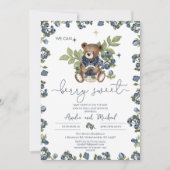 水彩 ヴィンテージ テディベア ベリー スウィート ベイビーシャワー 招待状 (正面)