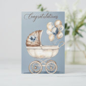 水彩 ヴィンテージ ベビーカー おめでとう カード (スタンド正面)