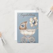 水彩 ヴィンテージ ベビーカー おめでとう カード (正面/裏面インサイチュ)