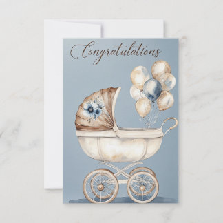 水彩 ヴィンテージ ベビーカー おめでとう カード