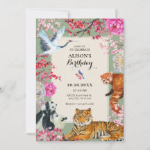 水彩 ヴィンテージ ラスティック 野生動物 花柄