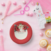 水彩 ヴィンテージ 花 赤いポインセチア クリスマス ペーパーボウル (パーティー)