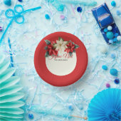 水彩 ヴィンテージ 花 赤いポインセチア クリスマス ペーパーボウル (パーティー)