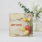 水彩 ヴィンテージ 赤と黄色のイースターエッグ シーズンカード (スタンド正面)