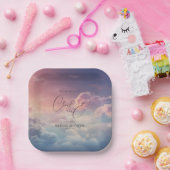 水彩 夢のような夕焼け クラウド9 ブライダルシャワー ペーパープレート (パーティー)