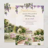水彩 夢のような緑の庭園 エレガント 招待状 (正面/裏面)