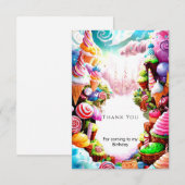 水彩 夢のような キャンディーランド 誕生日 サンキューカード (正面/裏面)