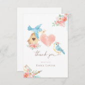 水彩 小さな鳥の女の子 ベビーシャワー サンキューカード (正面/裏面)