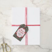 水彩 手描き 赤いリボン ストライプ クリスマス ギフトタグ (より糸付き)