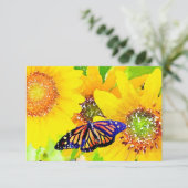水彩（昆虫）オオカバマダラ、モナークバタフライ&サニーヒュンフラワーズ サンキューカード (スタンド正面)