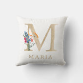 水彩 春のワイルドフラワー 偽ゴールドレター「M」 クッション (裏面)