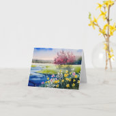 水彩 春の小川 カスタマイズ可能 カード (黄色い花)