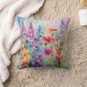 水彩 春の抽象的な野生の花の爆発 クッション (ブランケット)