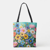 水彩 春の花の鮮やかなパターン トートバッグ (裏面)