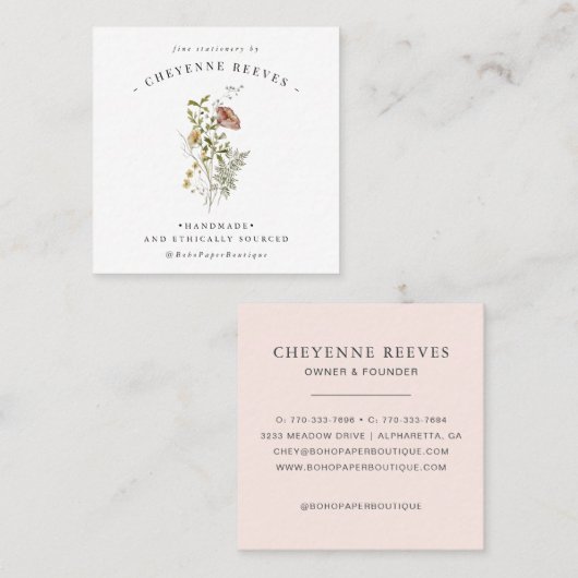 水彩 春の野生の花 スクエア名刺 (正面/裏面)