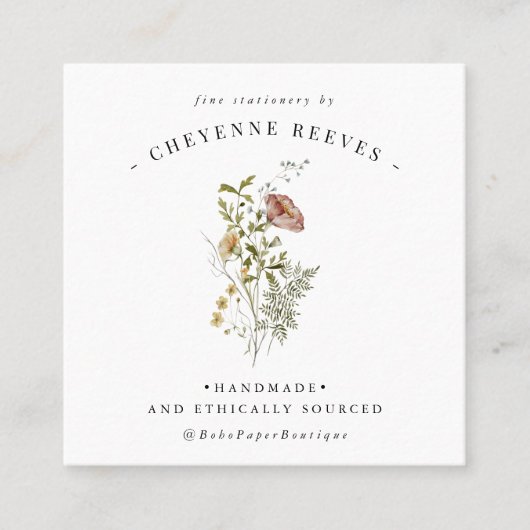 水彩 春の野生の花 スクエア名刺 (正面)