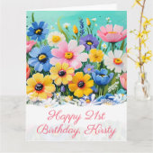 水彩 春の鮮やかな花々 誕生日 カード (黄色い花)