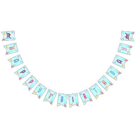 水彩 最可愛い サメの誕生日パーティー バンティングフラッグ