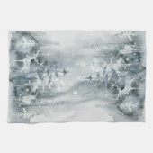 水彩，森林，鹿，雪，木造キッチン キッチンタオル (横)