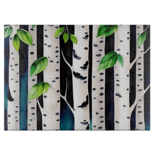 水彩《植物》アスペン木 カッティングボード (正面)