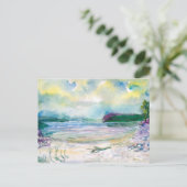 水彩(横絵画)。夏の雨。 ポストカード (スタンド正面)