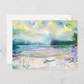 水彩(横絵画)。夏の雨。 ポストカード (正面/裏面)