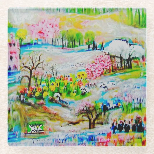 水彩（横） 2 ガラスコースター (正面)