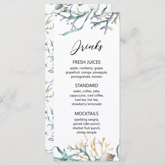 水彩　海の中　クラゲ　サンゴ礁 メニュー (正面/裏面)