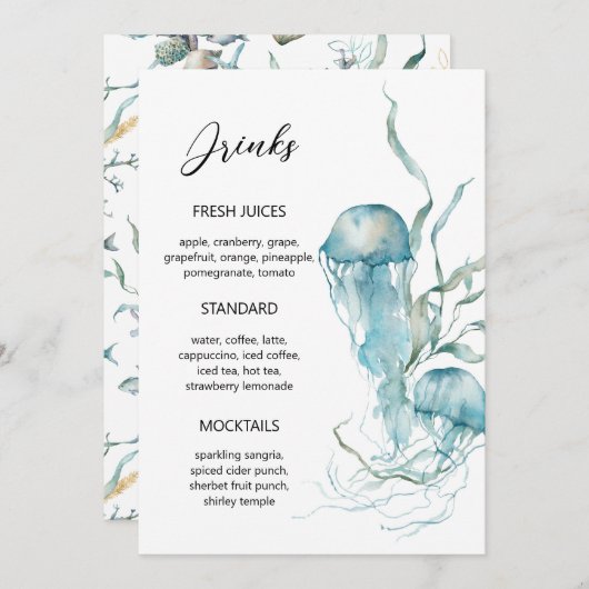 水彩 海の中 クラゲ サンゴ礁 メニュー (正面/裏面)